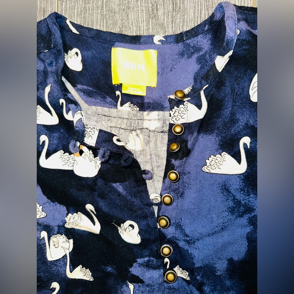 Maeve by Anthropologie Woman’s Navy Blue Swan Print Blouse - Picture 5 of 8
